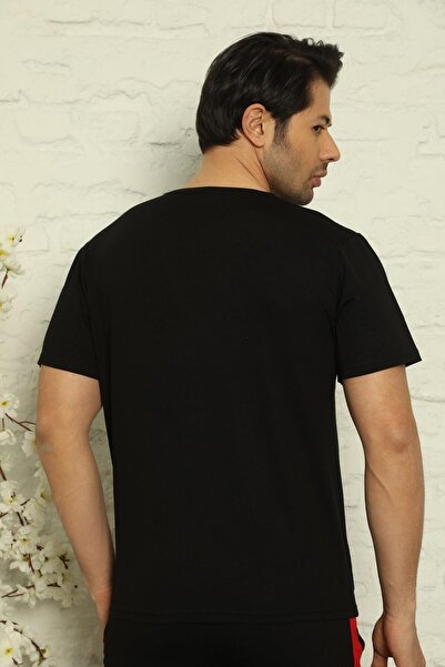 Pijamaevi Black Men's Basic Slim Fit Crew Neck Short Sleeve Pajama Top