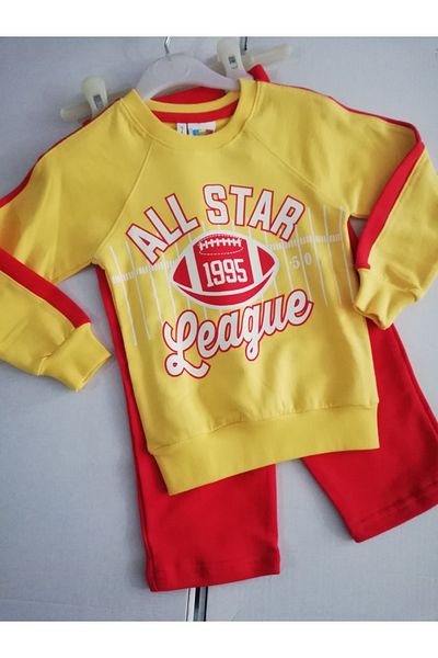 Sleepy Yellow Red, Yellow Navy Blue Children's Tracksuit Set