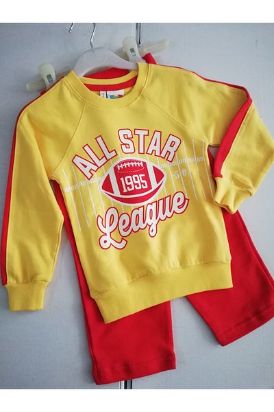 Sleepy Yellow Red, Yellow Navy Blue Children's Tracksuit Set