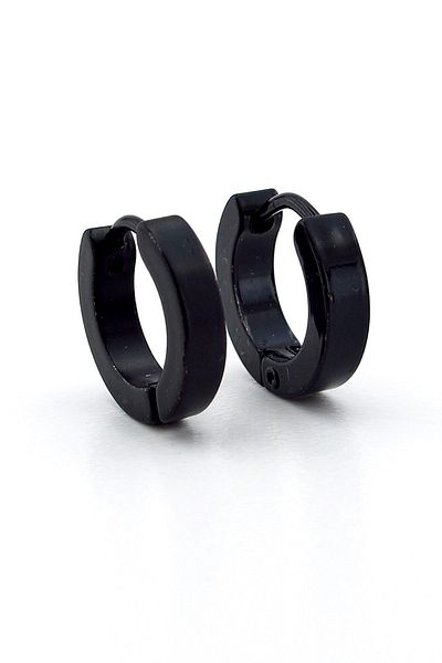 Solfera Plain Black 13.5mm Hoop Stainless Steel Men's Earrings E975