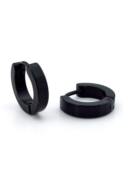 Solfera Plain Black 13.5mm Hoop Stainless Steel Men's Earrings E975