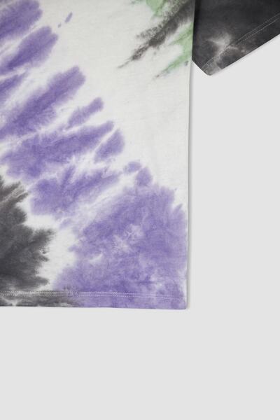 DeFacto Tricou din bumbac pieptănat cu mânecă scurtă, cu model batik, cu croială supradimensionată pentru băiat