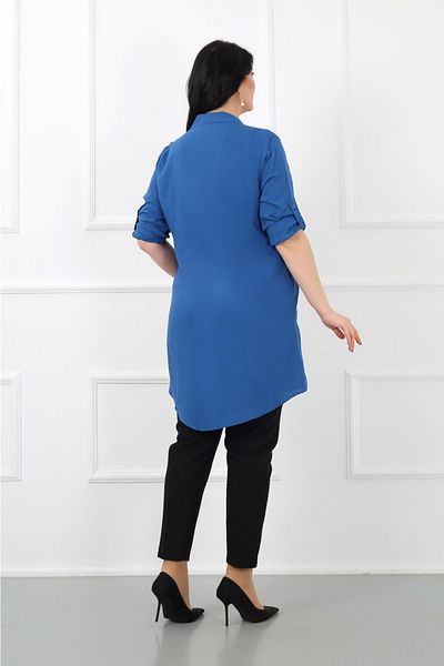 By Alba Collection Women's Cotton Viscose Plain Large Size Tunic Indigo