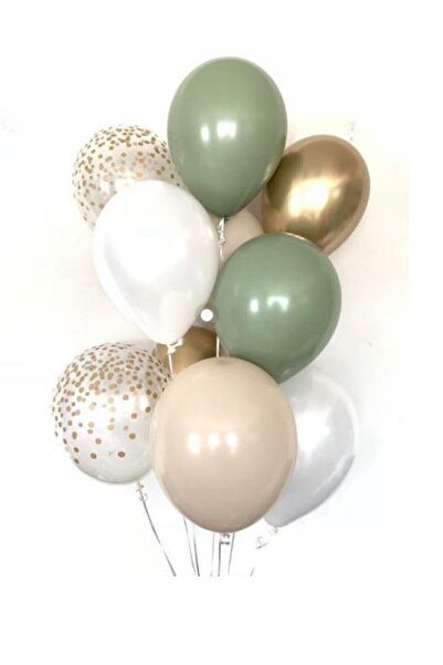 party mix Küf Yeşili Gold ve Ten Rengi Balon Buketi 10 Adet