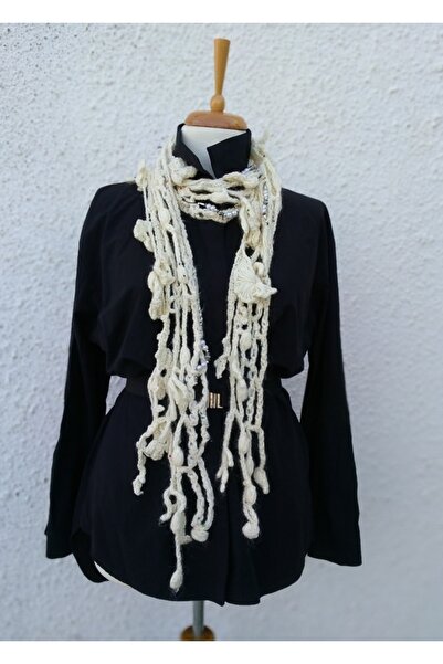 Hippybutik Kemik Rengi Atkı Fular Tiğ Işi