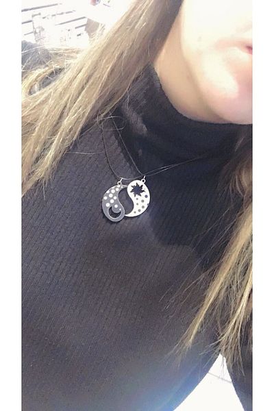 AlpCollection Double Ying Yang Best Friends Bff Wooden Moon Sun Necklace