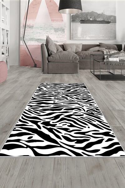 on the clouds Beyaz Zebra Desenli Yıkanabilir Kaymaz Taban Leke Tutmaz Modern...