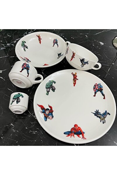 TEBAK COLLECTION Porselen Avengers Çocuk Yemek Takımı Mamaseti