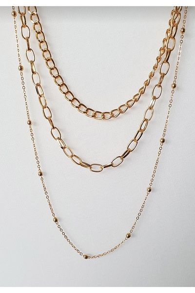 fullcontrol Women's Gold Color 3 Row Chain Combination Necklace