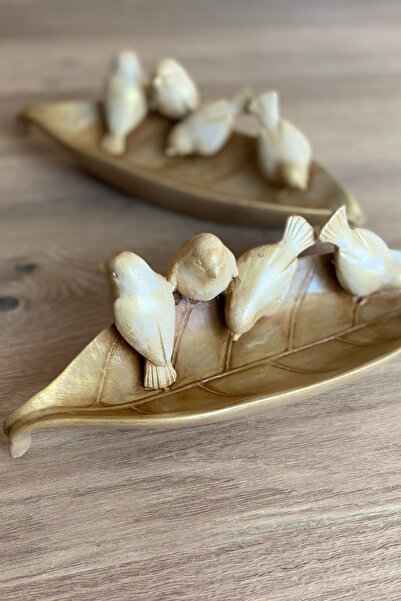 Tasarloxi 4 Kuşlu Dekoratif Yaprak Tabak Set