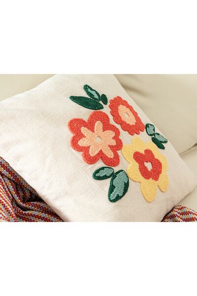 English Home Κάλυμμα μαξιλαριού ριχτάρι Fleurs Κεντημένο 45x45 cm Φυσικό