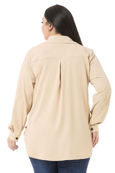 DISENTIS MODEST Buzunar din piele de dimensiuni mari. Cămașă bej cu spate lung