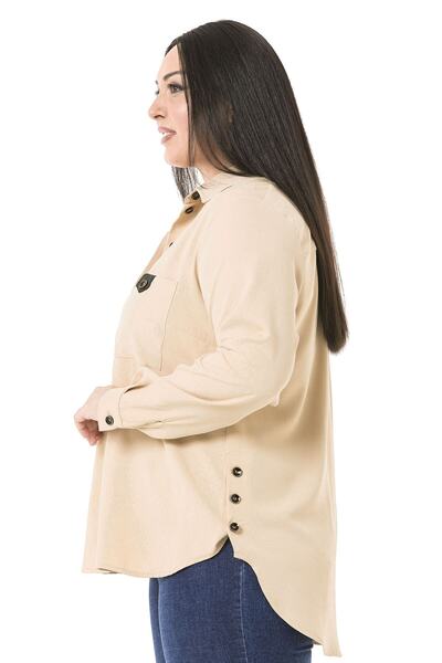 DISENTIS MODEST Buzunar din piele de dimensiuni mari. Cămașă bej cu spate lung