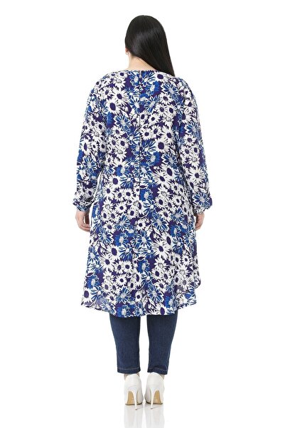 DISENTIS MODEST Μεγάλου μεγέθους Διπλό Μπράτσο Μπράτσο Ελαστικό Φερμουάρ Πίσω Μακριά Φλοράλ Ναυτικό Μπλε τουνίκ