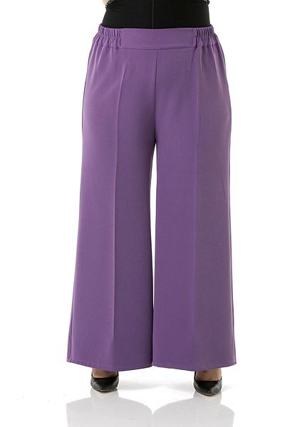DISENTIS MODEST Plus Size - Side and Back Elastic Wide Leg Double Purple Trousers