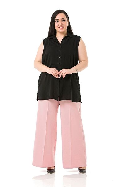 DISENTIS MODEST Plus Size Wide Leg Double Powder Color Trousers with Elastic Waist and Side and Back