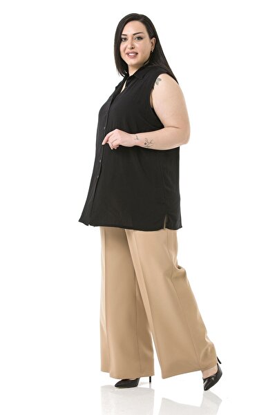 DISENTIS MODEST Large Size Double Mink Trousers with Elastic Waist and Side and Back