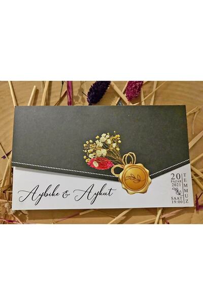 AnadoluMatbaacılık Siyah Nişan Düğün Davetiyesi (baskı Dahil)