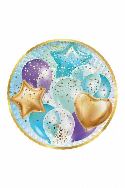 Roll-Up Cardboard Plate Flying Balloons Blue 23 Cm