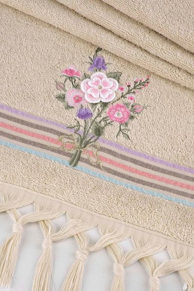 Arliva Home Beige Embroidered Asuman Towel - 50X80