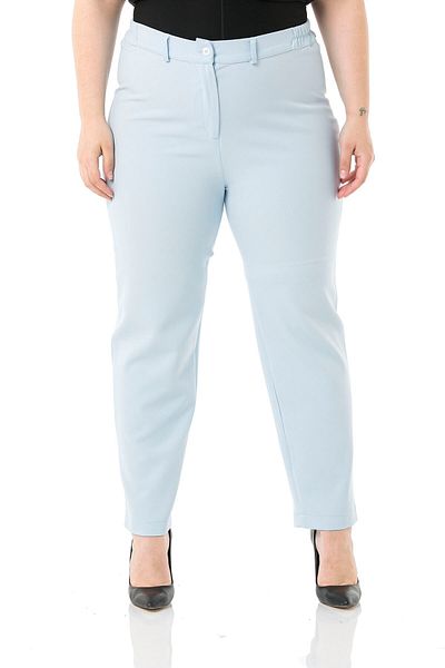 DISENTIS MODEST Plus Size Baby Blue Trousers with Elastic Waist and Side Zipper and Slits on the Leg