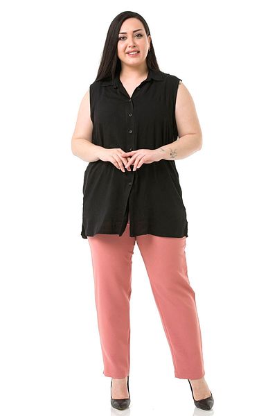 DISENTIS MODEST Plus Size Dried Rose Trousers with Elastic Waist and Side Zippered Leg Slits