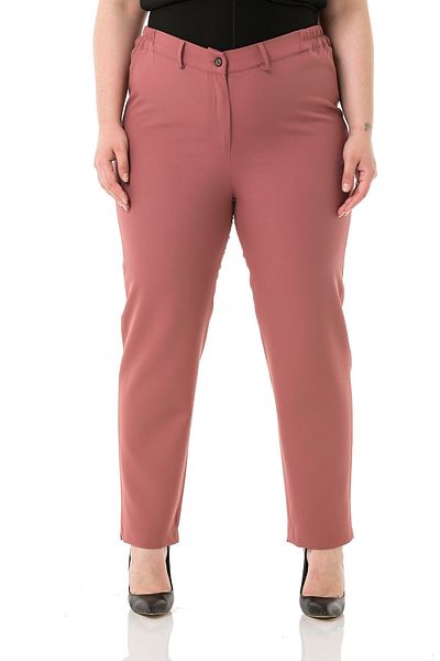 DISENTIS MODEST Plus Size Pink Trousers - Side Elastic, Zippered and Slit Leg