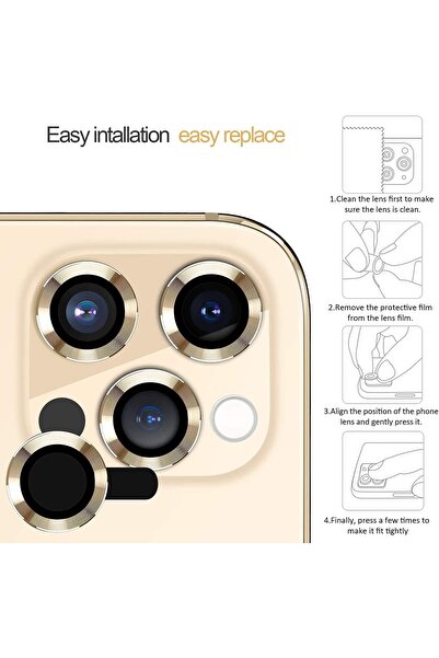 HyperAge Iphone 13 Pro Max & Iphone 13 Pro Compatible Aluminum Alloy 3D Camera Lens Protector - Gold [Set of 3]