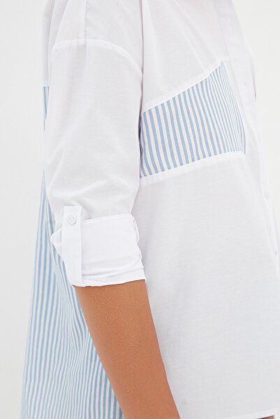 Trendyol Collection Oversize ecru pruhovaná košile - Široký střih TWOSS22GO00098