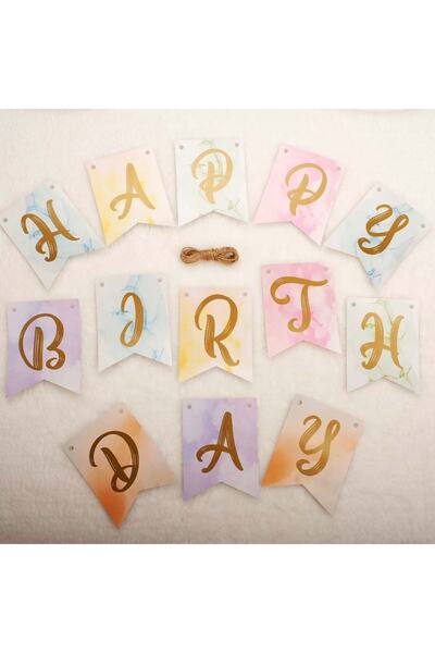 Patladı Gitti Rainbow Concept 1 Year Old Birthday Party Celebration Set; Number and Star Foil, Banner and Macaron Honey