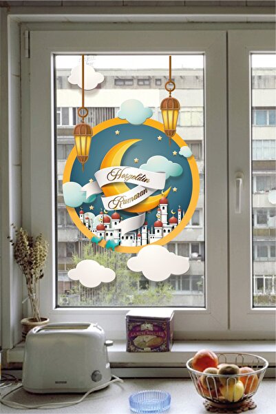 WALLHUMAN Hoşgeldin Ramazan Temalı Dekoratif Cam Stickerı
