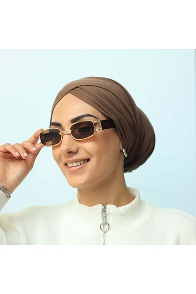 LOOKUP نظارة شمسية نسائية كلاسيكية مستطيلة الشكل بإطار ذهبي بني اللون