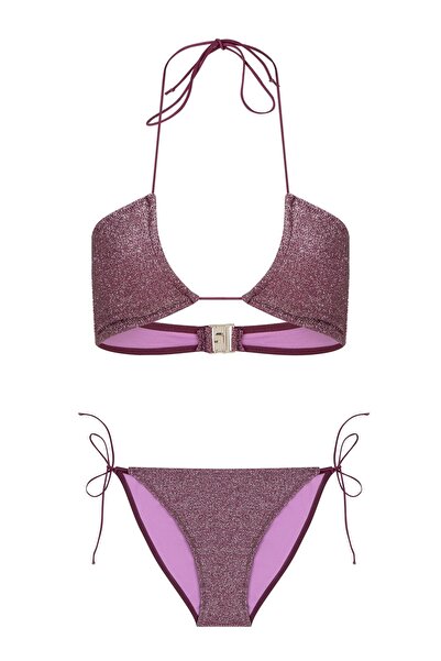 AQUELLA Set bikini cu guler halter, culoare prună, cu lurex