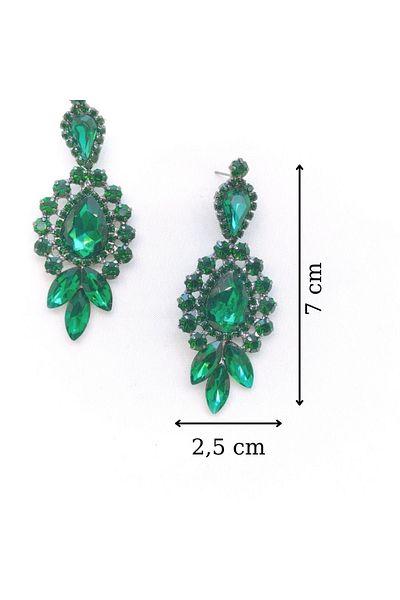 dejavugümüş Women's Green Colored Dangled Crystal Stone Evening Dress Earrings