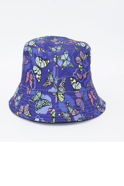 şapkadan Women's Purple Butterfly Patterned Bucket Hat