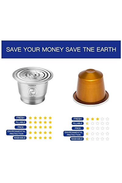 Schulzz Nespresso Için Paslanmaz Çelik Tekrar Doldurulabilir Kahve Kapsülü