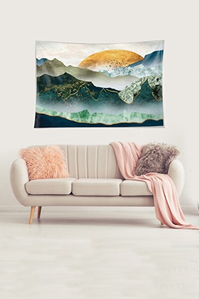 on the clouds Mountain Peak Landscape Pattern Stain Resistant Velvet Textured Fabric Wall Cloth Wall Carpet Tapestry
