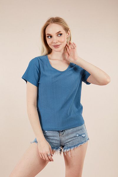 MEECY Bluză de damă, albastru indigo, cu decolteu în U