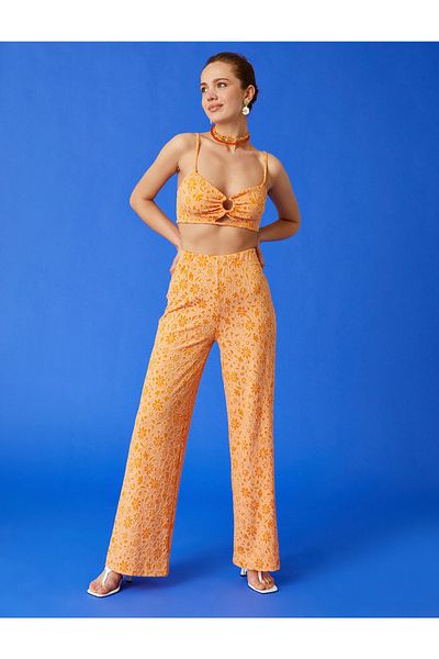 Koton Floral Wide Leg Trousers with Elastic Waist