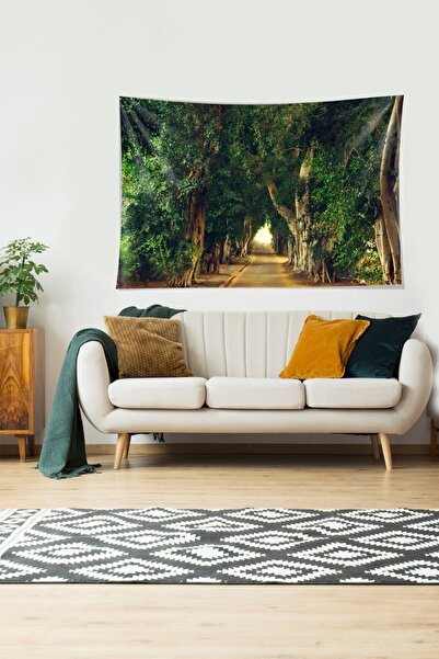 on the clouds Forested Road Lovers Path Stain Resistant Velvet Textured Fabric Wall Cloth Wall Carpet Tapestry