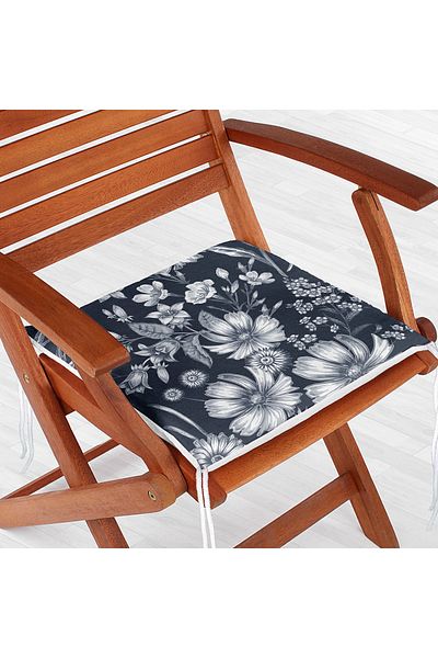 Realhomes Digital Printed Modern Zippered Chair Cushion with Flower Figures on the Dark Floor