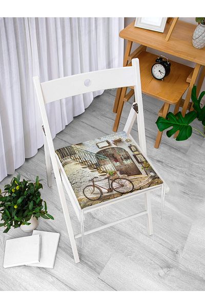 Realhomes Bicycle Patterned Digital Printed Modern Zippered Chair Cushion