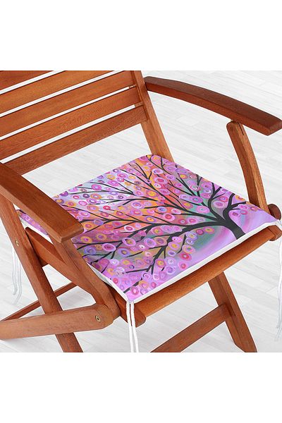 Realhomes Digital Printed Modern Zippered Chair Cushion with Tree and Leaf Pattern on Pink Background