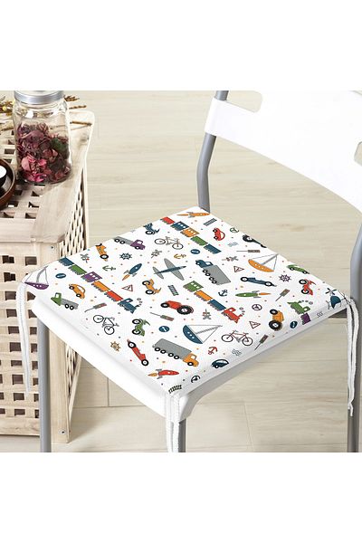 Realhomes Car Plane Train Toy Patterned Digital Printed Modern Zippered Chair Cushion