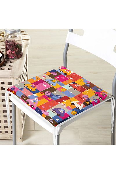 Realhomes Colorful Car Driving Animals Figured Flower Motif Modern Zippered Chair Cushion