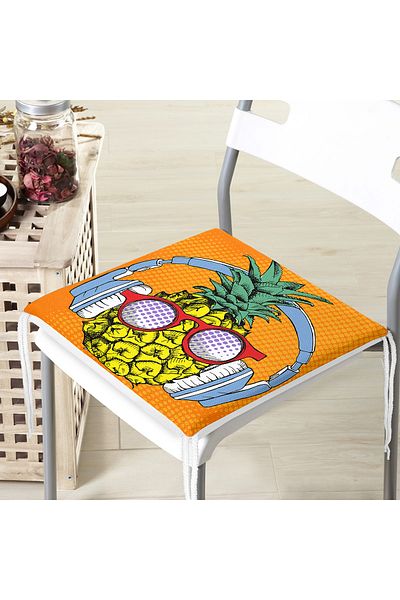 Realhomes Summer Pineapple Design Zippered Chair Cushion on Orange Floor