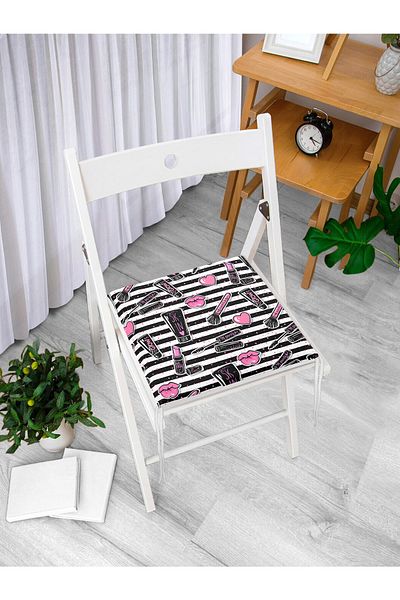 Realhomes Black Striped Popart Makeup Patterned Modern Zippered Chair Cushion