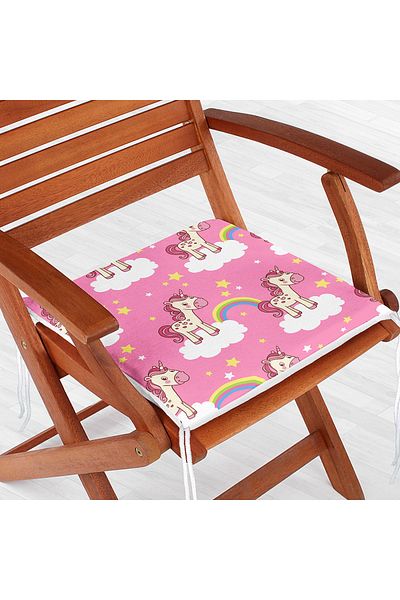 Realhomes Digital Printed Modern Zippered Chair Cushion with Rainbow and Unicorn Motif