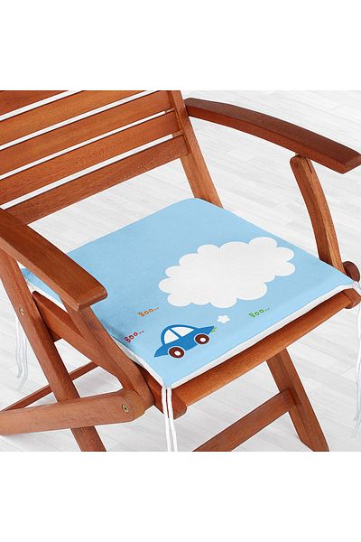 Realhomes Blue Car Baby Patterned Digital Printed Modern Zippered Chair Cushion on Blue Background