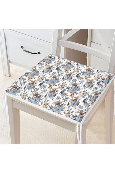 Realhomes Special Design Digital Printed Modern Zippered Chair Cushion with Flower Figures on White Background